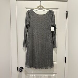 MARINA Metallic Long Sleeve A-Line Dress